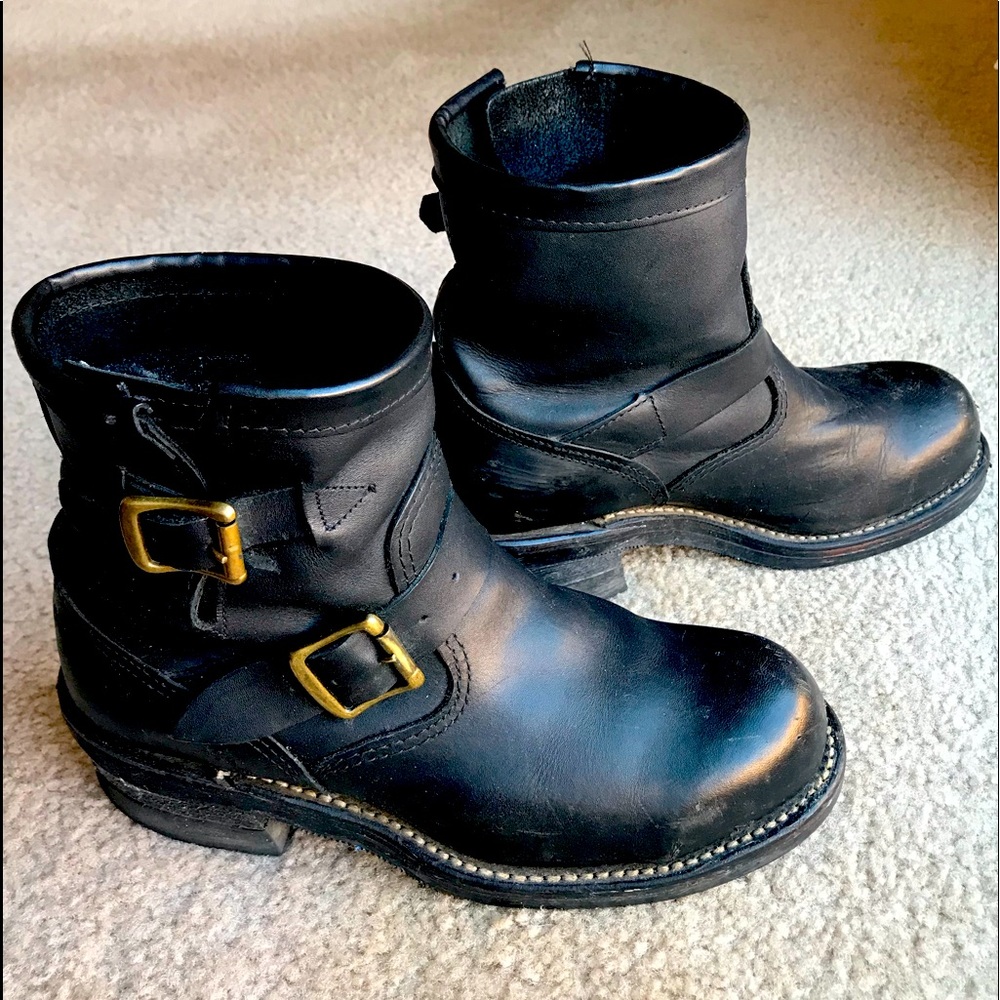 Chippewa 7 in Steel Toe Motorcycle Boot - black- Vintage